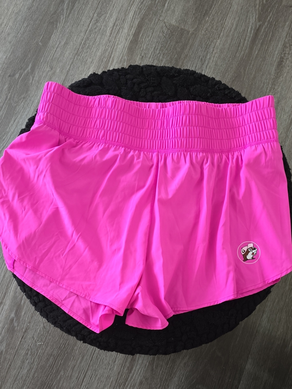 High-Rise Neon Pink Athletic Shorts with Elastic Smocked Waistband